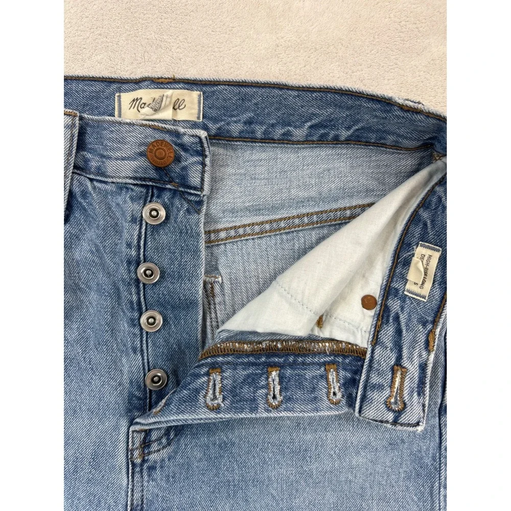 Madewell Denim‎ Shorts Womens 24 Blue High Rise Long Button Fly Raw Hem Cutoffs
